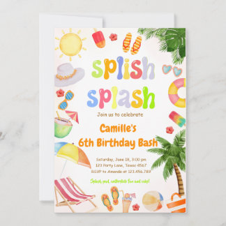 Splish Splash Pool Party Bash Geburtstag Einladung
