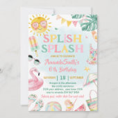 Splish Splash Pool Party Bash Girl Pink Birthday Einladung (Vorderseite)