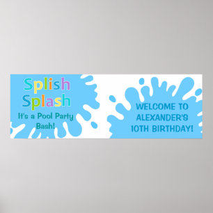 Splish Splash Pool Party Boy Birthday Banner Poster