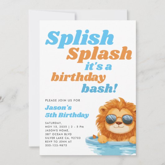 Splish Splash Pool Party Boy Birthday Einladung (Vorderseite)
