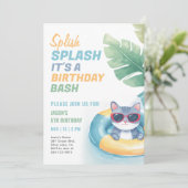 Splish Splash Pool Party Boy Birthday Einladung (Stehend Vorderseite)