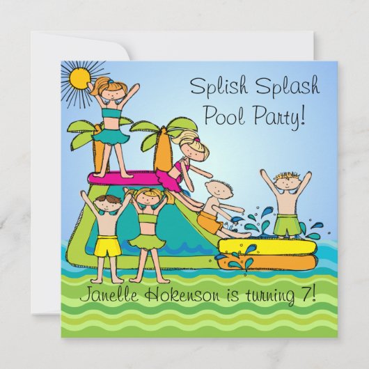 Splish Splash Pool Party Custom Schwimmen Geburtst Einladung (Vorderseite)
