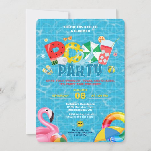 Splish Splash Pool Party Einladung (Vorderseite)