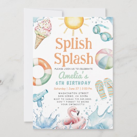Splish Splash Pool Party Geburtstag Einladung (Vorderseite)