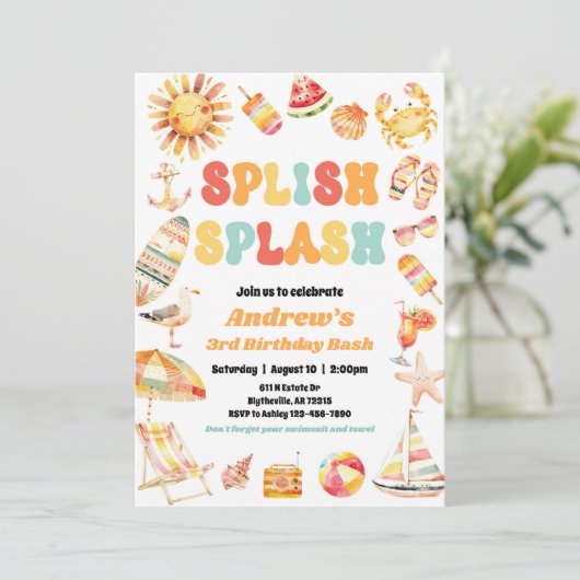 Splish Splash Pool Party Geburtstag Einladung (Stehend Vorderseite)