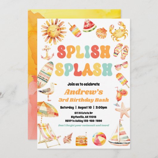 Splish Splash Pool Party Geburtstag Einladung (Vorne/Hinten)