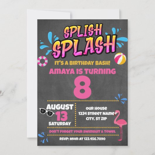 Splish Splash Pool Party Geburtstag Einladung (Vorderseite)