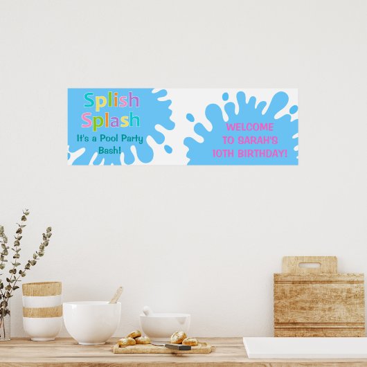 Splish Splash Pool Party Girl Birthday Banner Poster (Küche)