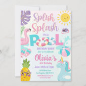Splish Splash Pool Party Girl Birthday Einladung (Vorderseite)