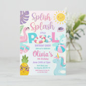 Splish Splash Pool Party Girl Birthday Einladung (Stehend Vorderseite)