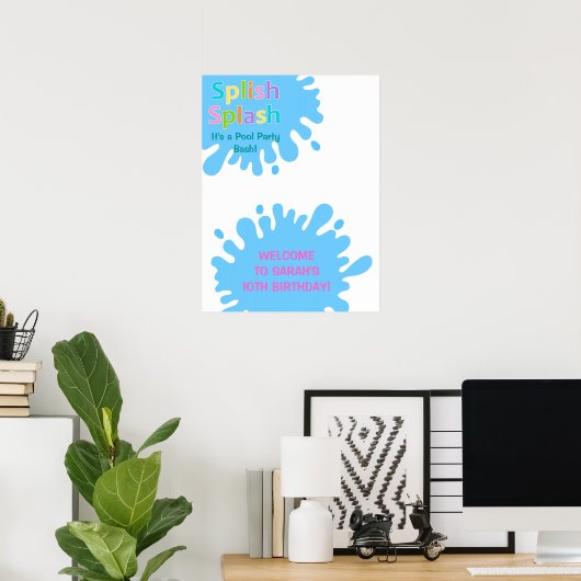 Splish Splash Pool Party Girl Birthday Poster (Heimbüro)