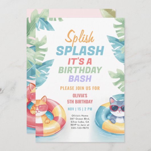 Splish Splash Pool Party Girl Einladung (Vorne/Hinten)