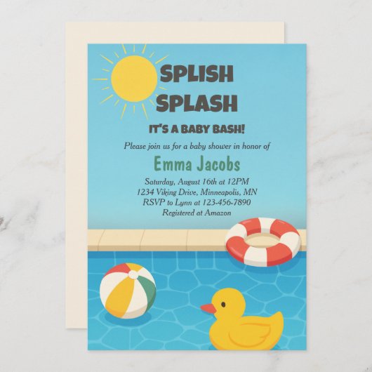 Splish Splash Pool Party Kinderdusche Einladung (Vorne/Hinten)