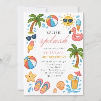 Splish Splash Pool Party Sommer Geburtstagsparty Einladung