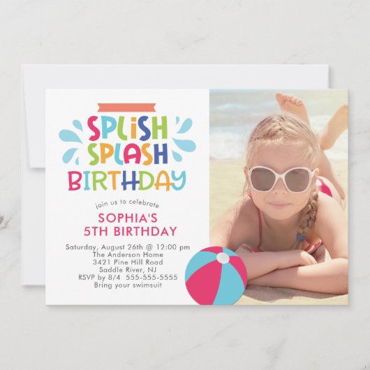Splish Splash Pool zum Geburtstag Einladung (Vorderseite)