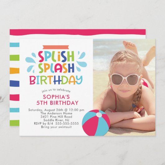 Splish Splash Pool zum Geburtstag Einladung (Vorne/Hinten)