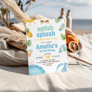 Splish Splash Poolparty 1. Geburtstagseinladung Einladung