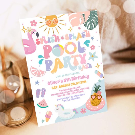 Splish Splash Poolparty Sommer Geburtstag Einladung