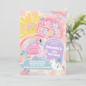 Splish Splash Retro Groovy Daisy Birthday Invitati Einladung (Stehend Vorderseite)