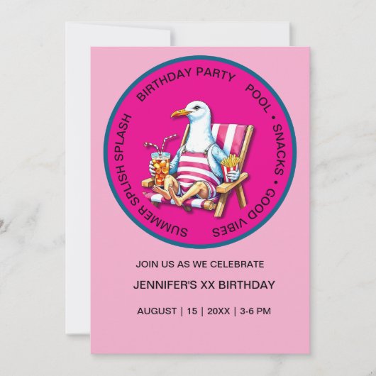 Splish Splash Seagull summer Pool Party Einladung (Vorderseite)