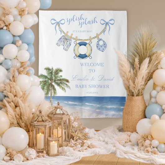 Splish Splash Seaside Baby Shower Wall Tapestry Wandteppich