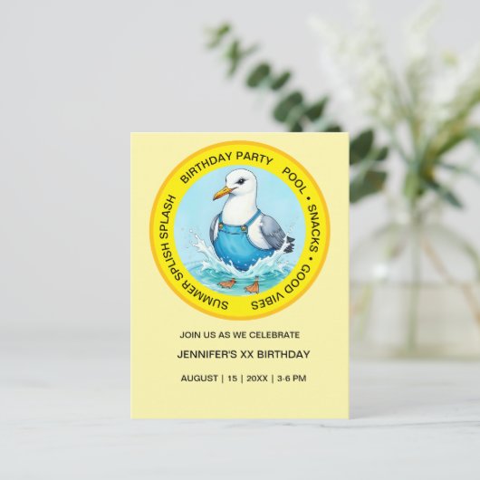 Splish Splash Spaß Seagull Sommer Pool Party Postkarte (Stehend Vorderseite)