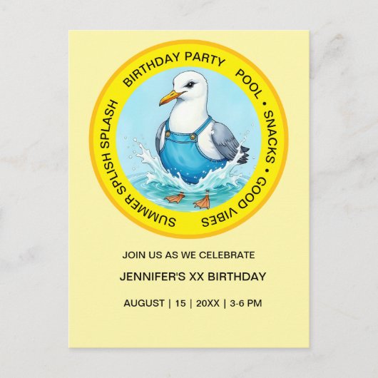Splish Splash Spaß Seagull Sommer Pool Party Postkarte (Vorderseite)