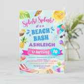 Splish Splash Strand Geburtstagseinladung Einladung (Stehend Vorderseite)