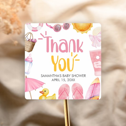 Splish Splash Summer Baby Shower Quadratischer Aufkleber