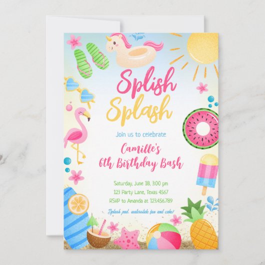 Splish Splash Summer Girl Geburtstag Einladung (Vorderseite)