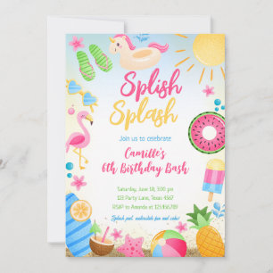 Splish Splash Summer Girl Geburtstag Einladung