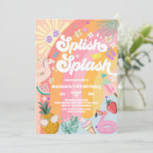 Splish Splash Summer Rainbow Sun Birthday Einladung (Stehend Vorderseite)