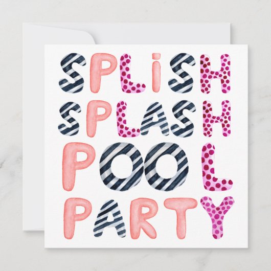 Splish Splash TEEN POOL PARTY Pink Schwarz Moderne Einladung (Vorderseite)