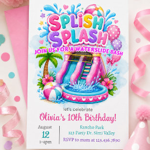 Splish Splash Wasserrutsche Geburtstag Hüpfburg Einladung
