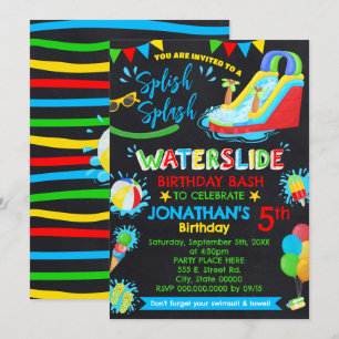 Splish Splash Waterslide Geburtstag primäre Farbe Einladung