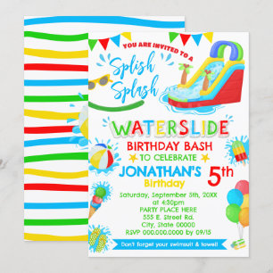 Splish Splash Waterslide Geburtstag primäre Farbe Einladung
