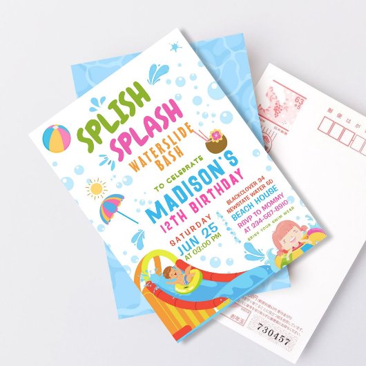 Splish Splash Waterslide Party Editable Einladung