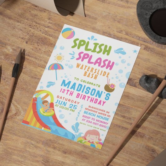 Splish Splash Waterslide Party Editable Einladung