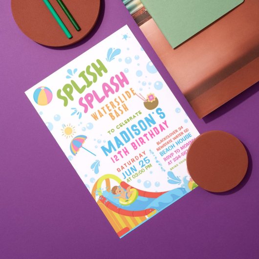 Splish Splash Waterslide Party Editable Einladung