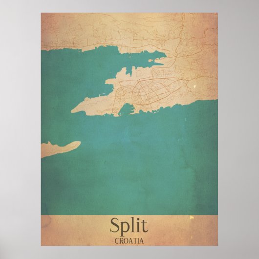 Split Croatia Dalmatien Vintage Karte Poster (Vorne)