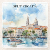 Split Croatia Dalmatien Wasserfarbe Glasuntersetzer (Vorderseite)
