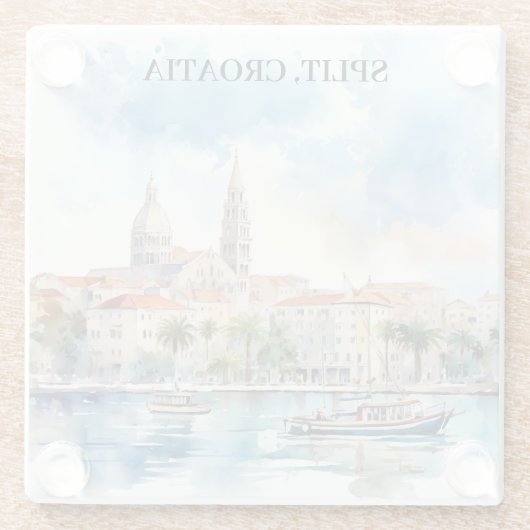 Split Croatia Dalmatien Wasserfarbe Glasuntersetzer (Rückseite)
