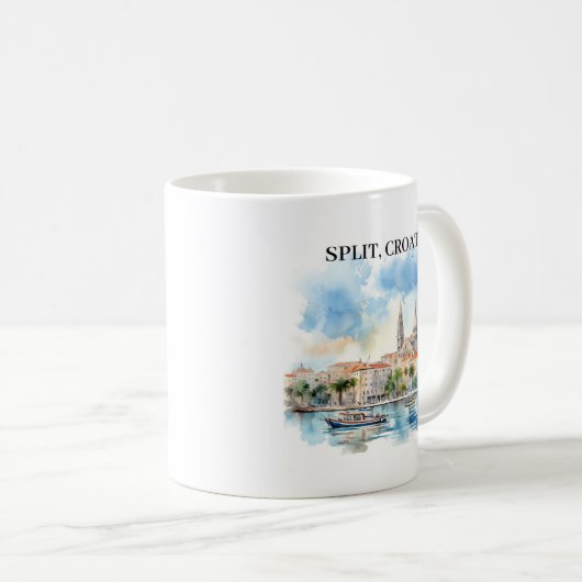 Split Croatia Dalmatien Wasserfarbe Kaffeetasse (VorderseiteRechts)