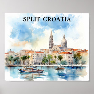Split Croatia Dalmatien Wasserfarbe Poster