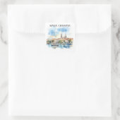 Split Croatia Dalmatien Wasserfarbe Quadratischer Aufkleber (Tasche)
