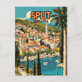 Split Croatia Nostalgic Retro Travel Poster Postkarte