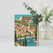 Split Croatia Nostalgic Retro Travel Poster Postkarte (Stehend Vorderseite)