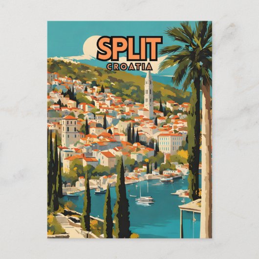 Split Croatia Nostalgic Retro Travel Poster Postkarte (Vorderseite)
