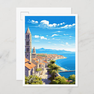 Split Croatia Reisen Vintage Abbildung Postkarte
