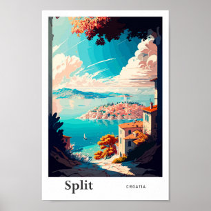 Split Croatia Reisen Vintage Illustration Poster